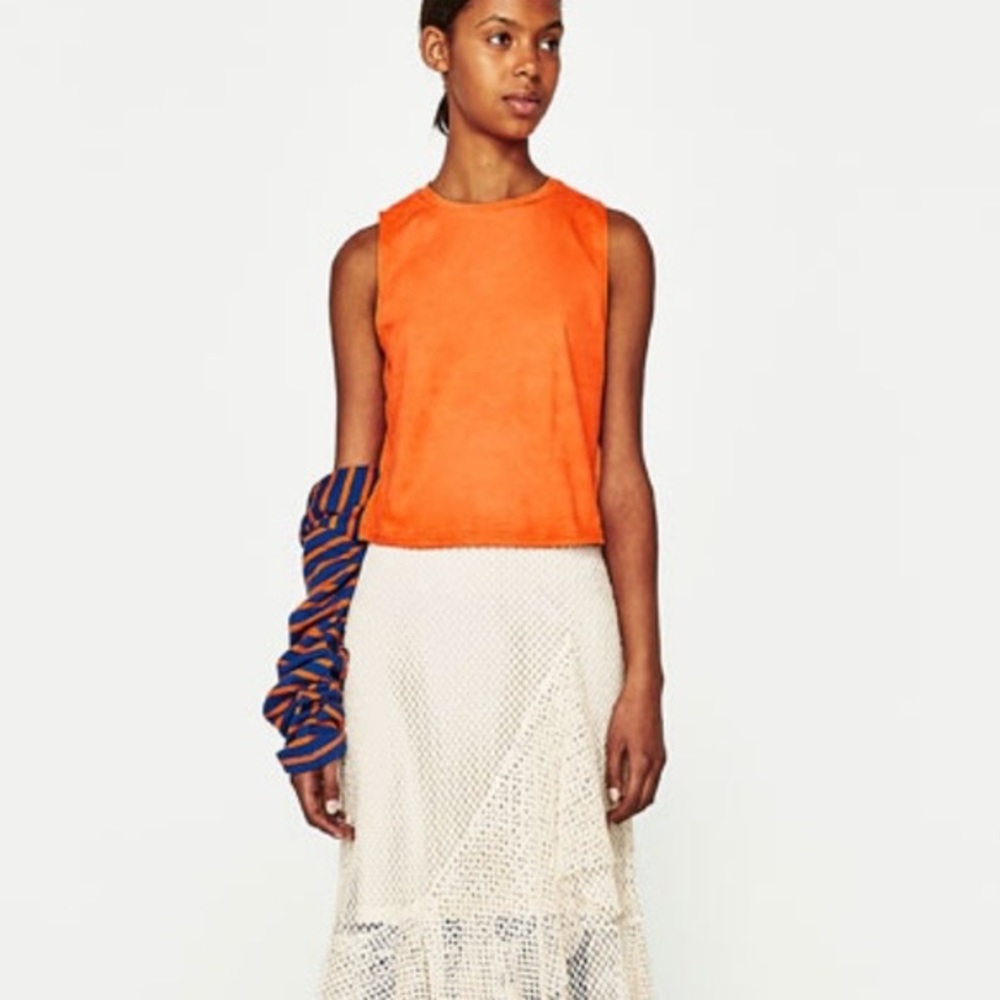 ZARA Faux Suede Orange Tank - S
